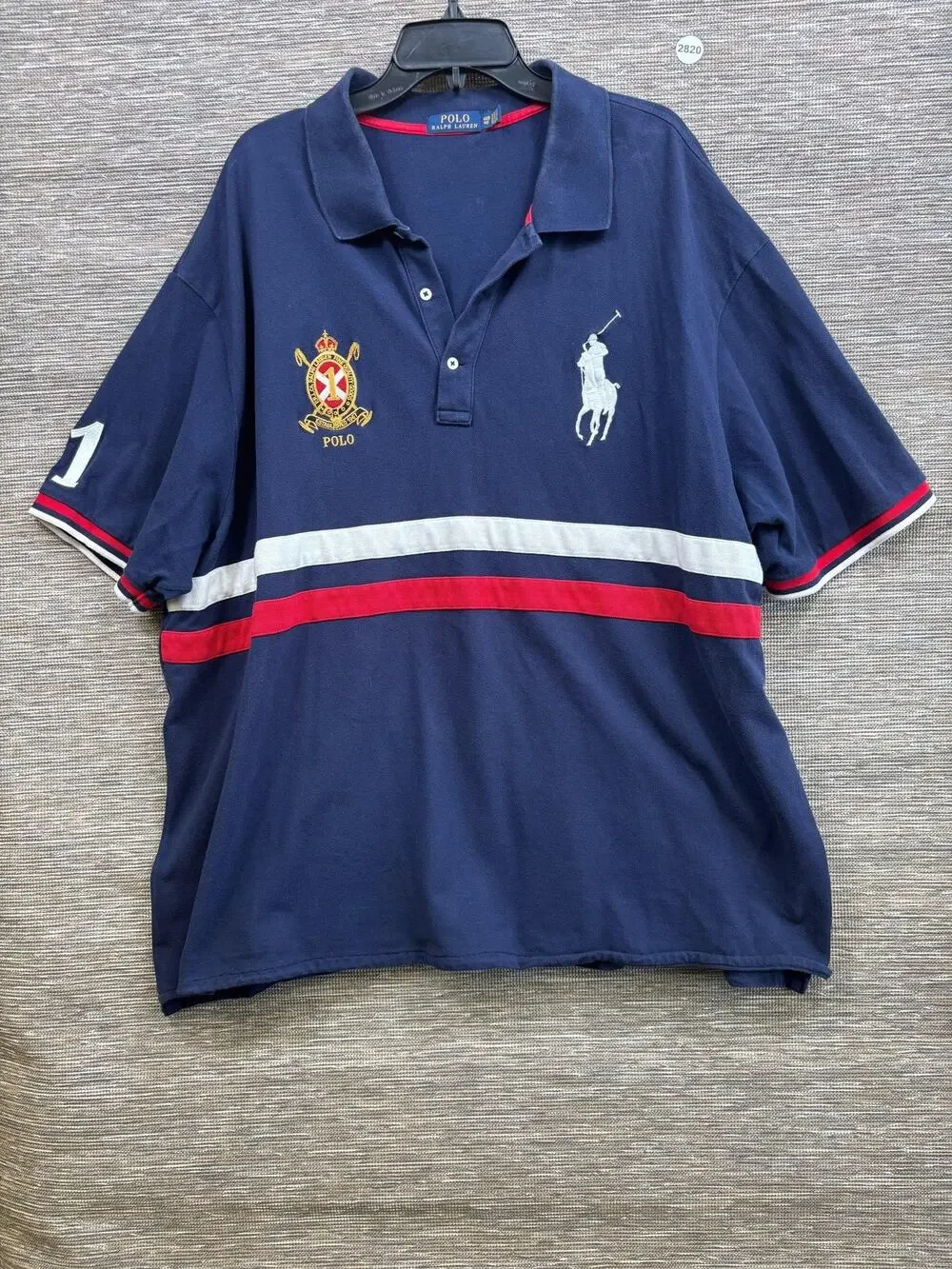 Polo Ralph Lauren Polo Shirt Mens Big 4XB Blue Stripe Rugby Big Pony Crest